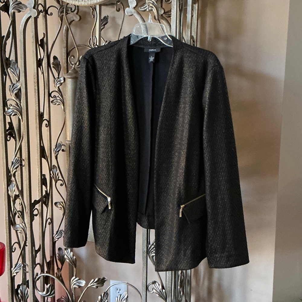 Alfani Elegant Black Blazer with Gold Zipper Details